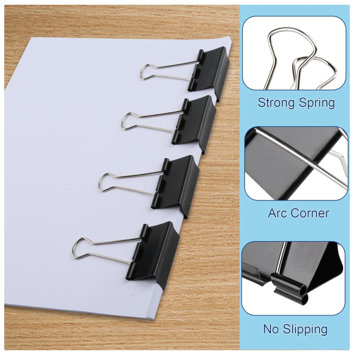 Tempered Steel Binder Clips – Pack of 72