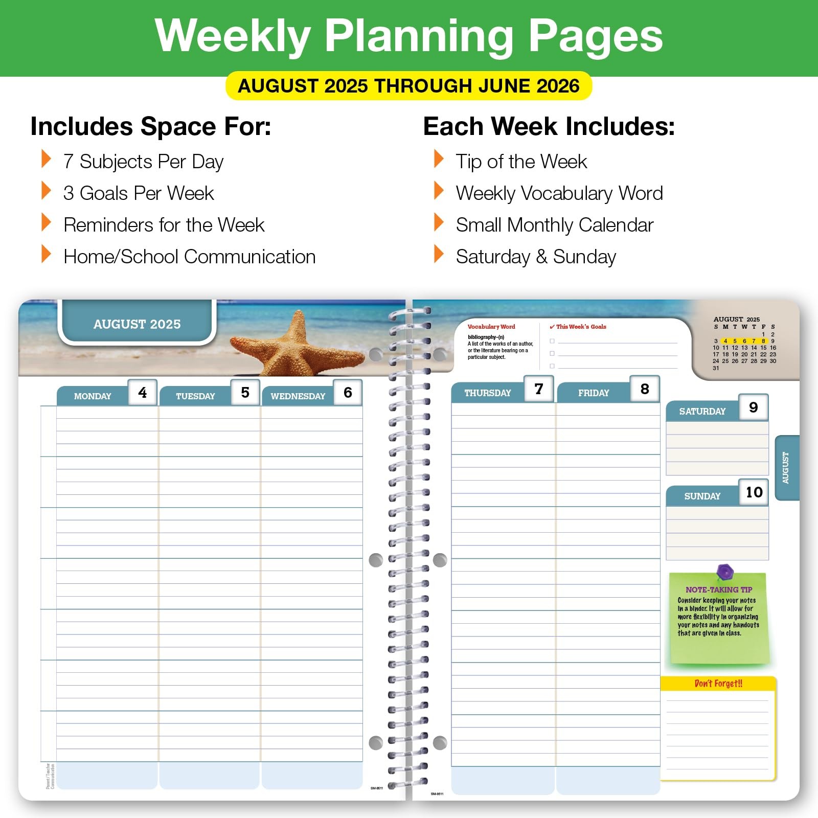 Global Datebooks 2025-2026 Student Planner Middle/High School Dated 8.5″x11″