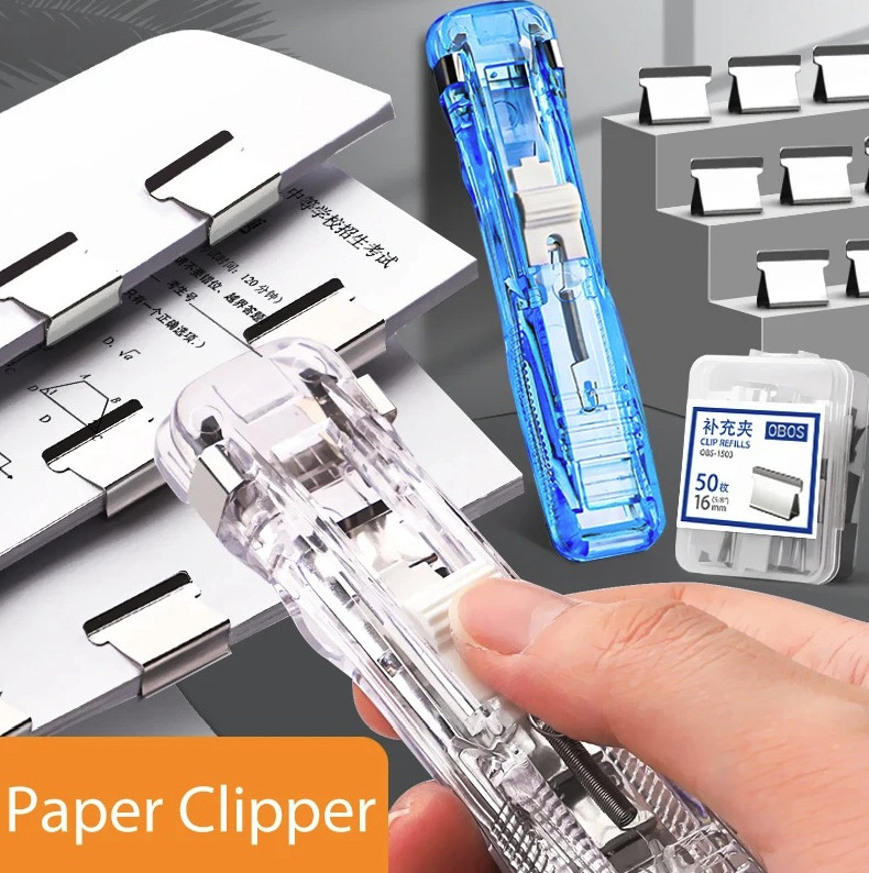 1pc Mini Traceless Push Stapler Reusable Paper Clamp School Office Tool – NEW