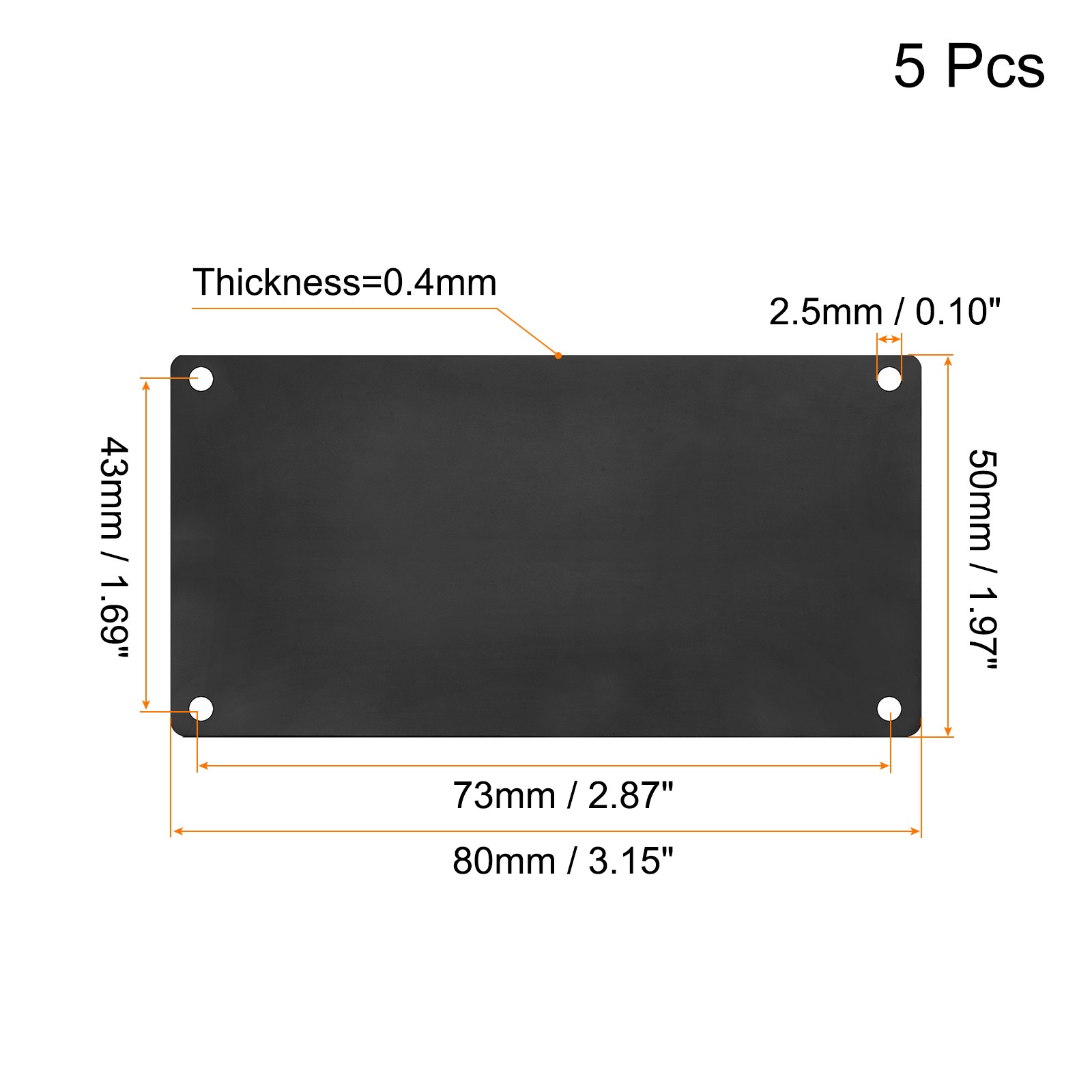 5Pcs 80 x 50mm Stainless Steel Blank Tags Engraving Blanks with 4 Hole Black
