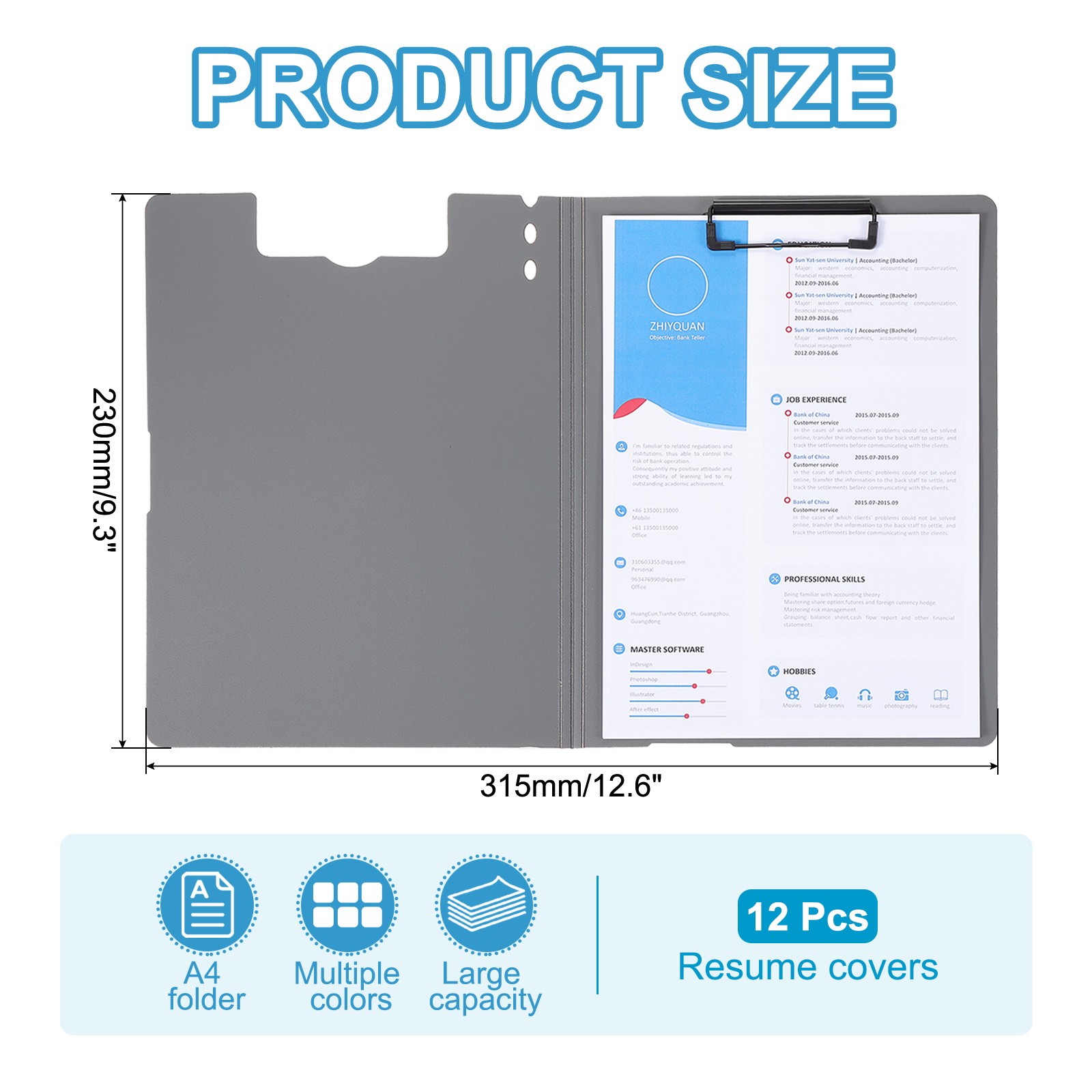 12 Pcs 12.6×9.3″ Pressboard Report Cover, Light Blue (Vertical Style)