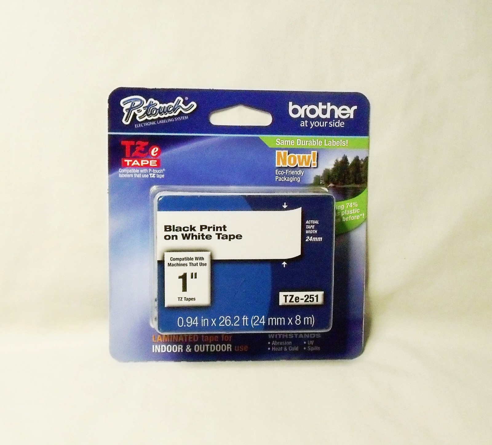 Brother P-touch TZe-251 Black on White Tape 1″ W 0.94 X L 26 ft. (new sealed)