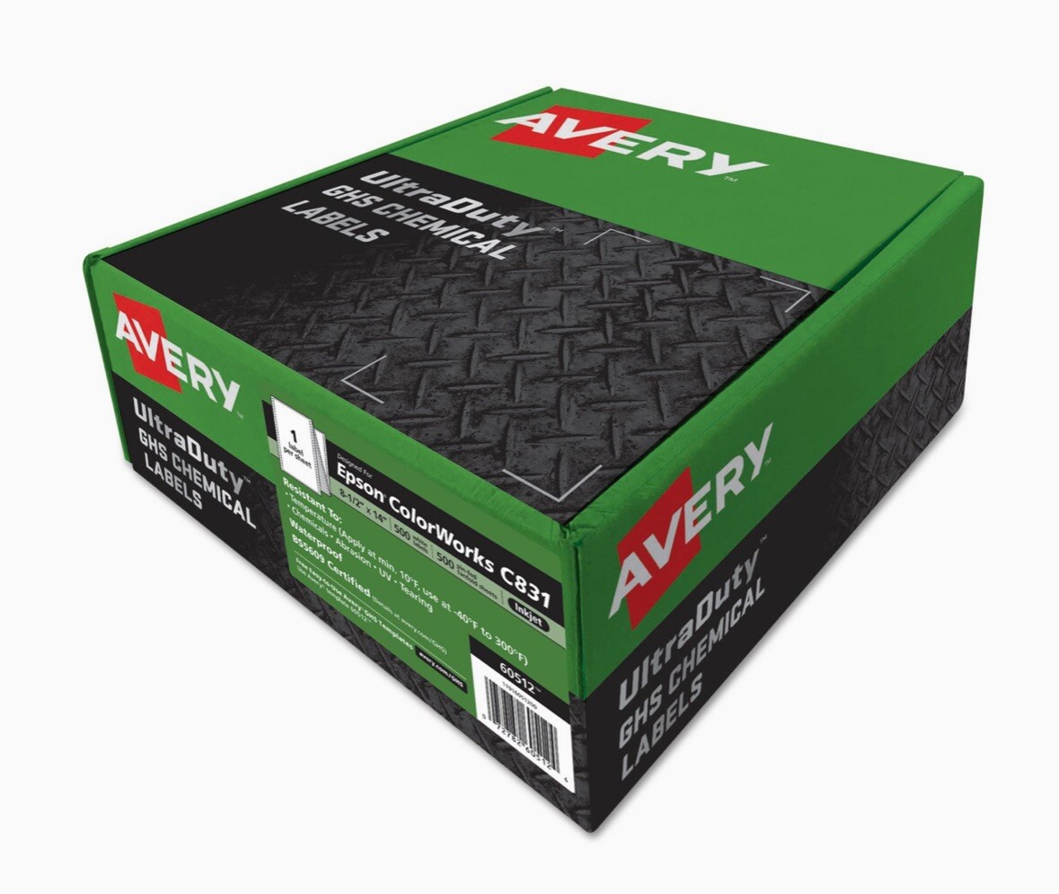 Avery UltraDuty GHS Chemical Waterproof UV Resistant 500 Labels 60512 Epson C831