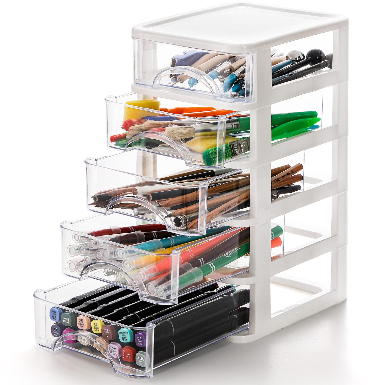 Hedume Desktop Drawer, Clear 5 Drawer 5.6 x 7.2 x 11.3 inches, White