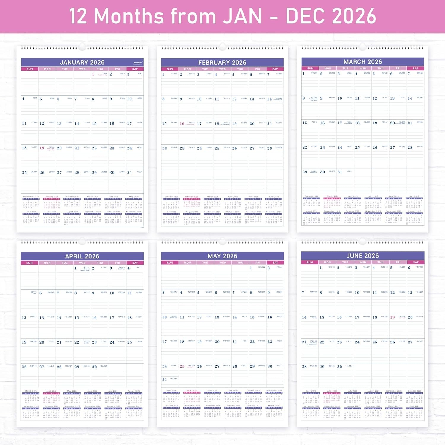 2026 Wall Calendar – January 2026 – December 2026, 2026 Calendar, 12 Months Wall
