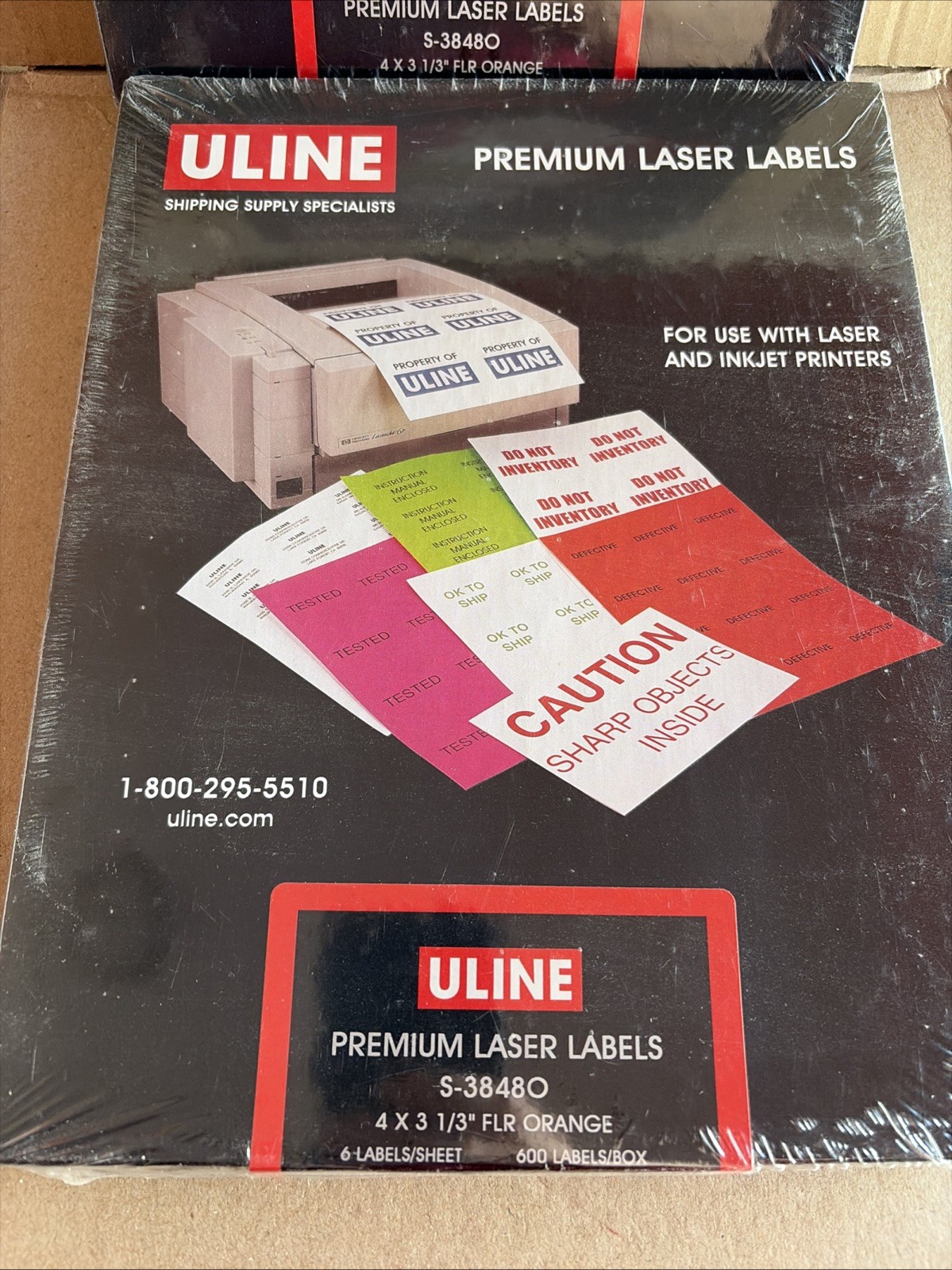 Uline 4″ x 3-1/3” Orange Removable Premium Laser Labels S-38480 NOS Lot of 2