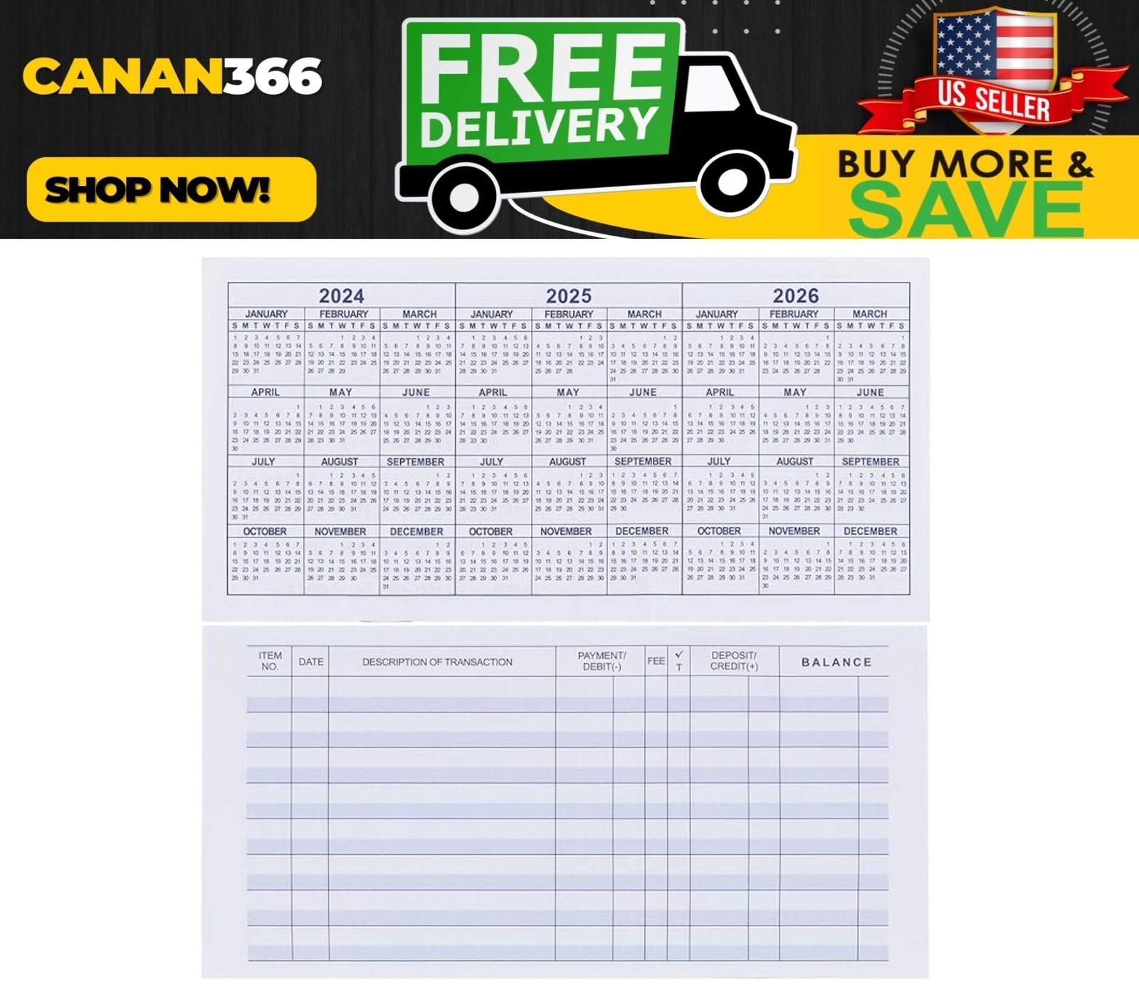 20 Pack Checkbook Register, Check Registers for Personal, Blank Ledger Transacti