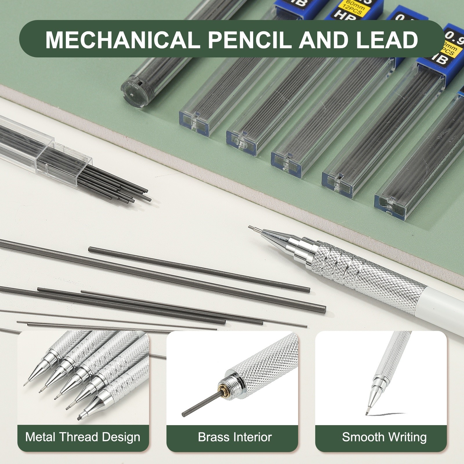 Mechanical Pencil 0.3mm Fine Point with 5Pcs Refills, White