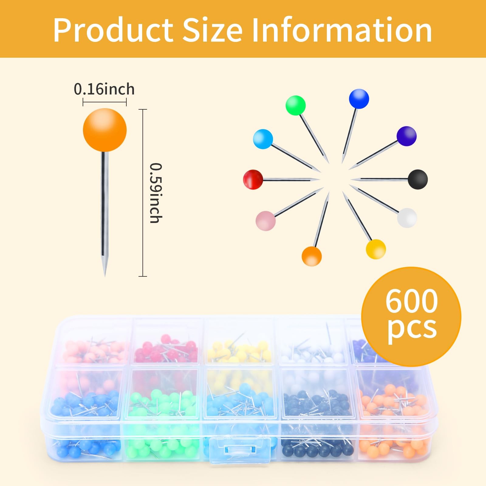 600 Multi-Color Push Pins 1/8in Round Head Stainless Map Thumb Tacks for Office