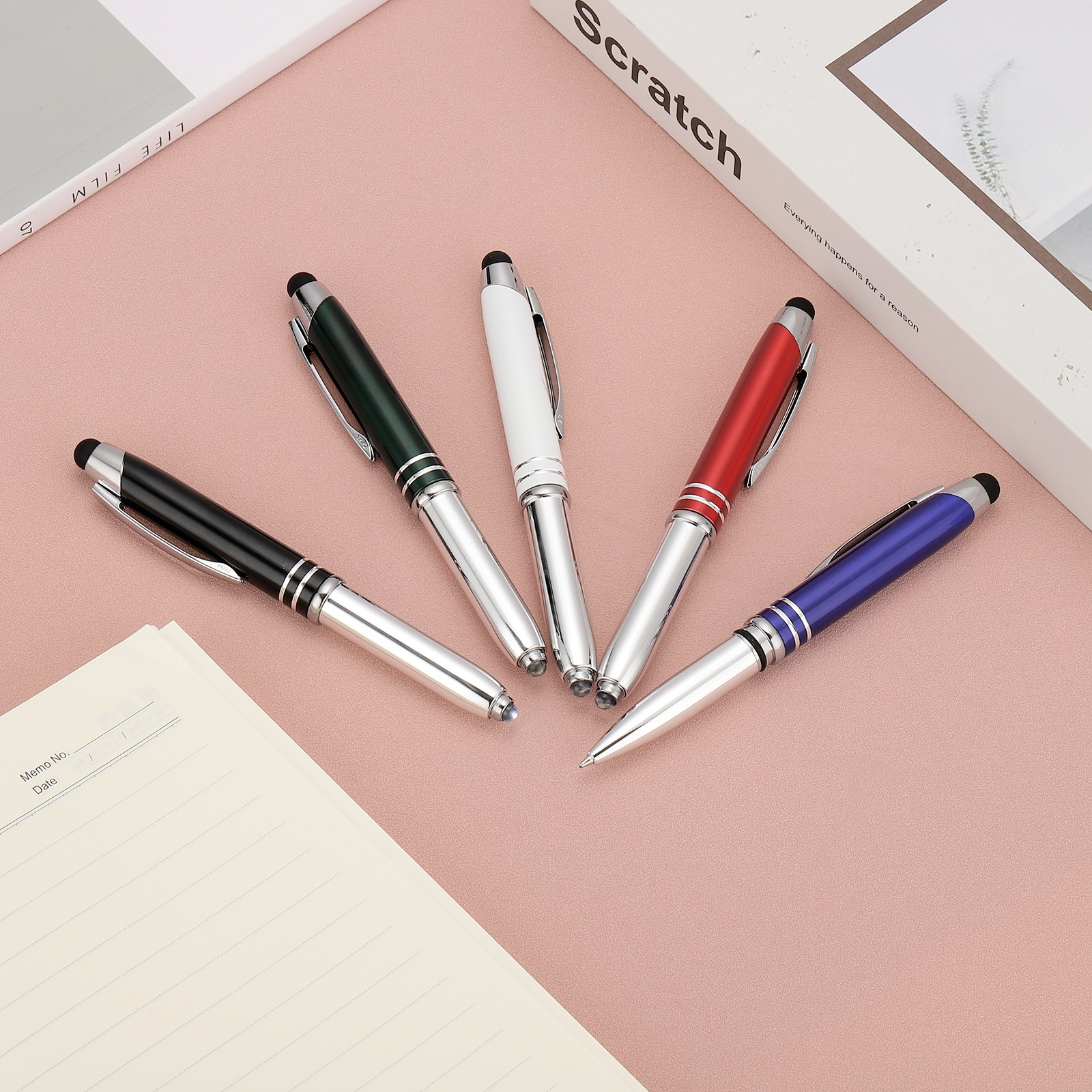 10 Pack Ballpoint Pen with Tip and LED Flashlight 3 in 1 Metal Pen Blue
