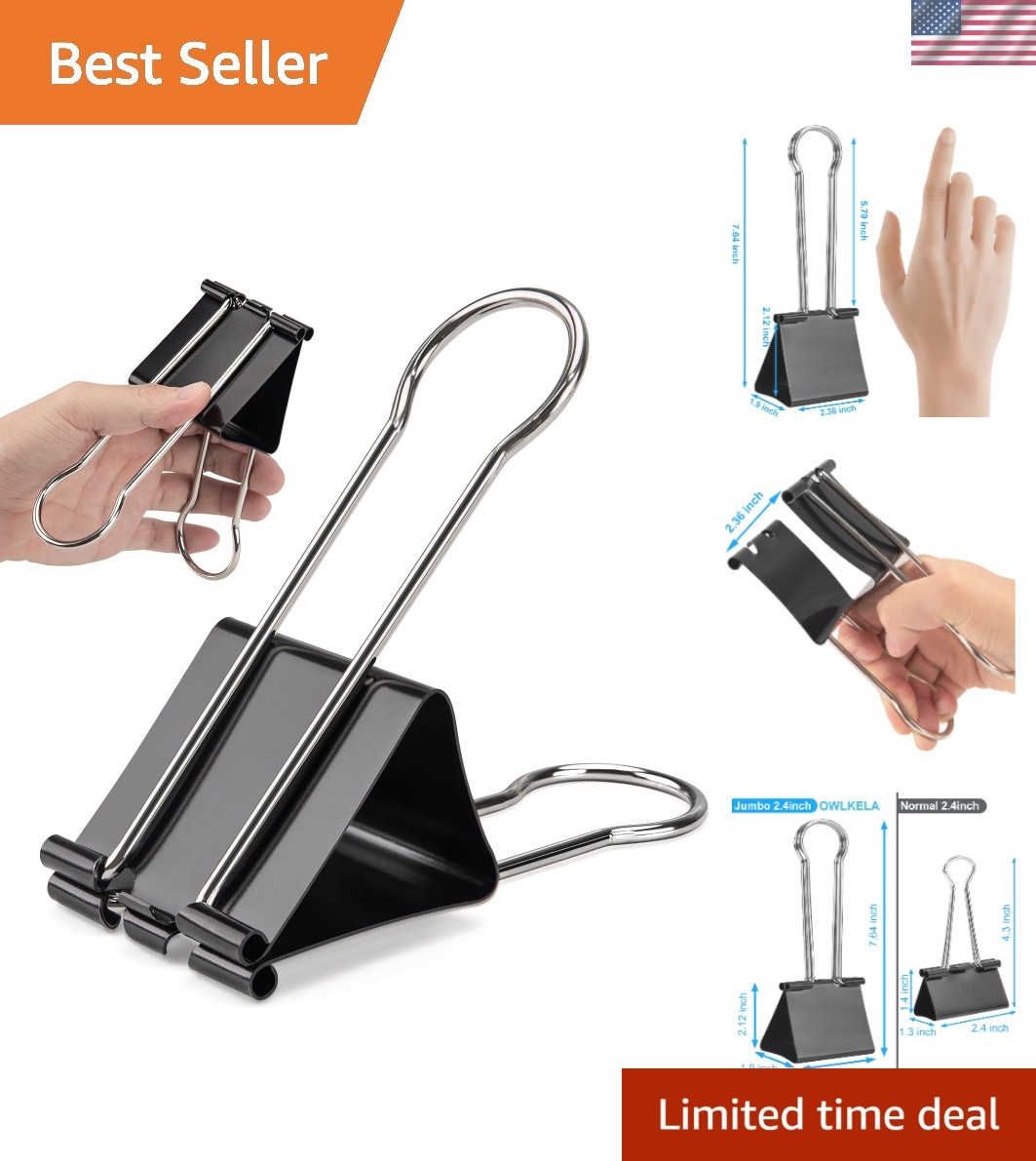 OWLKELA 2.4 Inch Extra Jumbo Binder Clips 2 Pcs, Large Paper Clip, Big Paper Cla