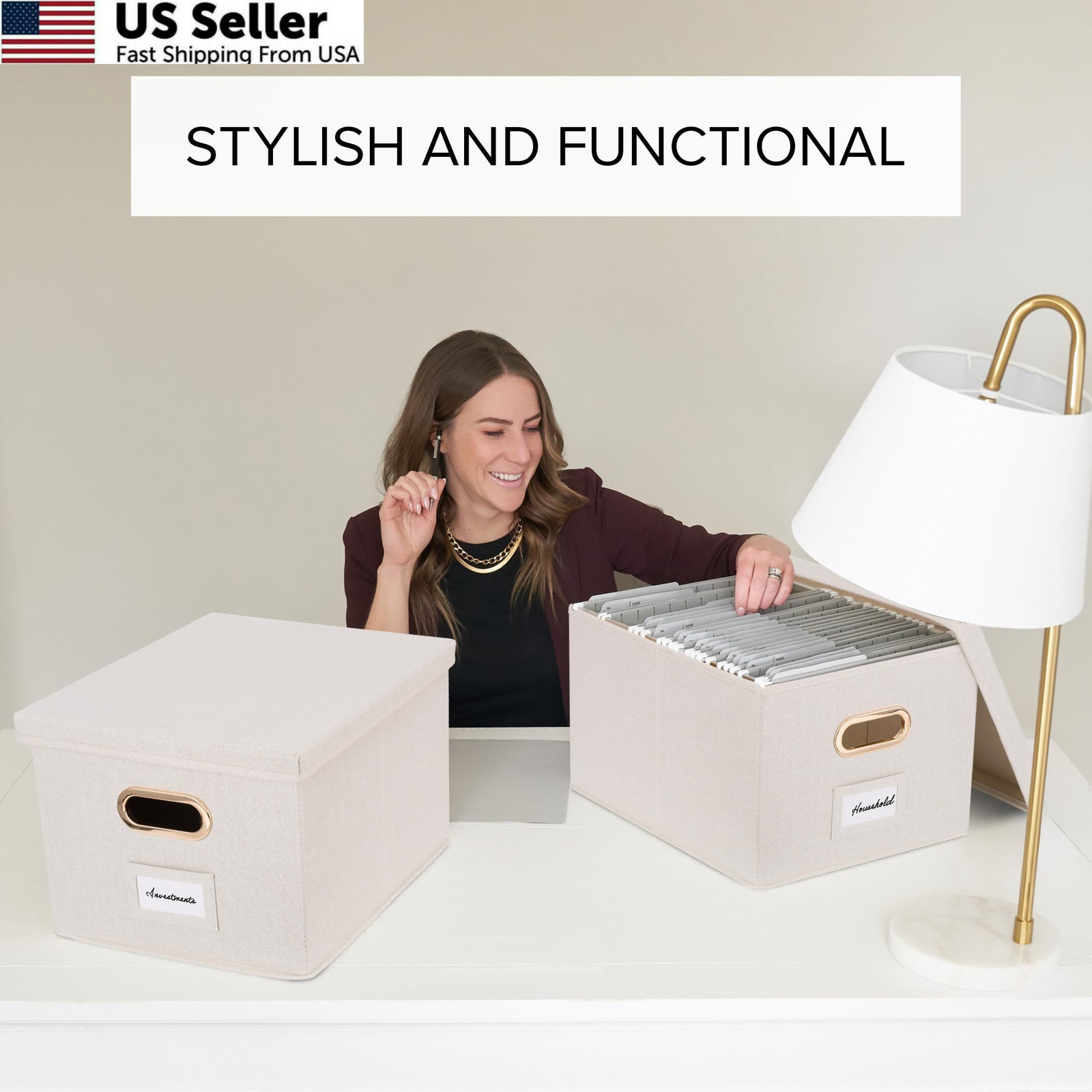 ZICOTO Decorative File Organizer 15.4 inches x 12.4 x 10 inches, Ivory