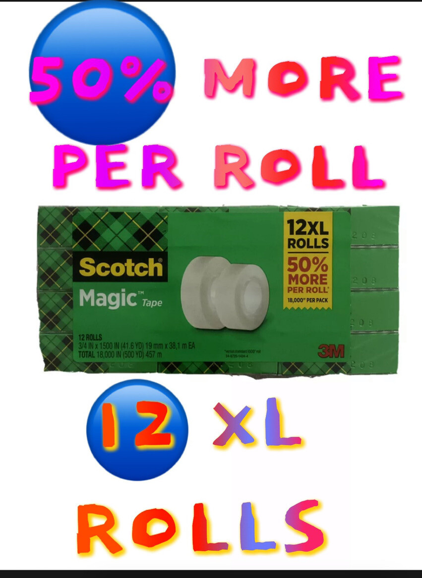 Scotch Magic Tape Refill 12 Rolls, 3/4″ x 1500″ per Original Matte Finish Jumbo