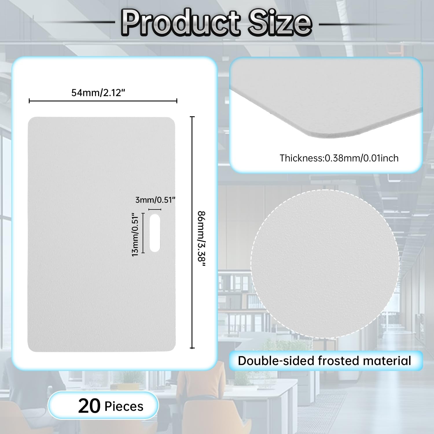 20pcs Blank PVC Cards for ID Badge Printers, 0.38mm-Horizontal Slot Punch