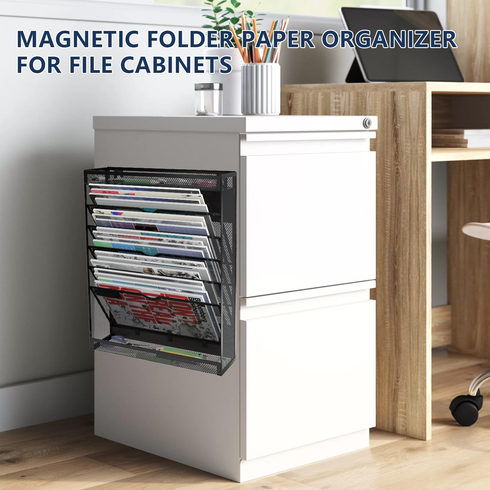 LQPAFZ 7-Tier Magnetic File Holder, No Drilling Wall Organizer, Black