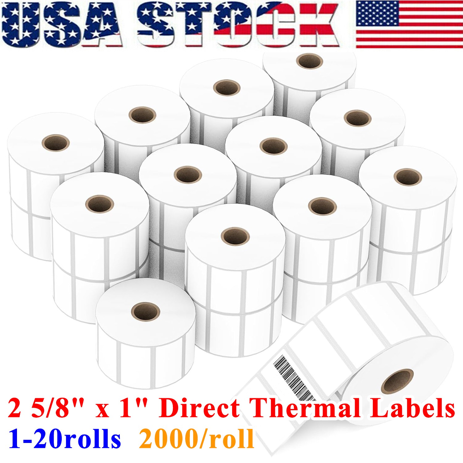 1″x2 5/8″ Direct Thermal Shipping Labels 2000/Roll FBA UPC Label for Rollo Zebra