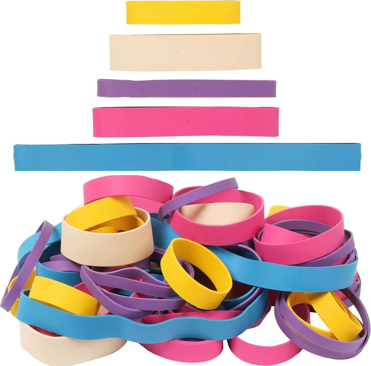 65Pcs Rubber Bands Assorted Sizes Colors 6 Sizes #82#84 Size94 Size64 Size107 Mi