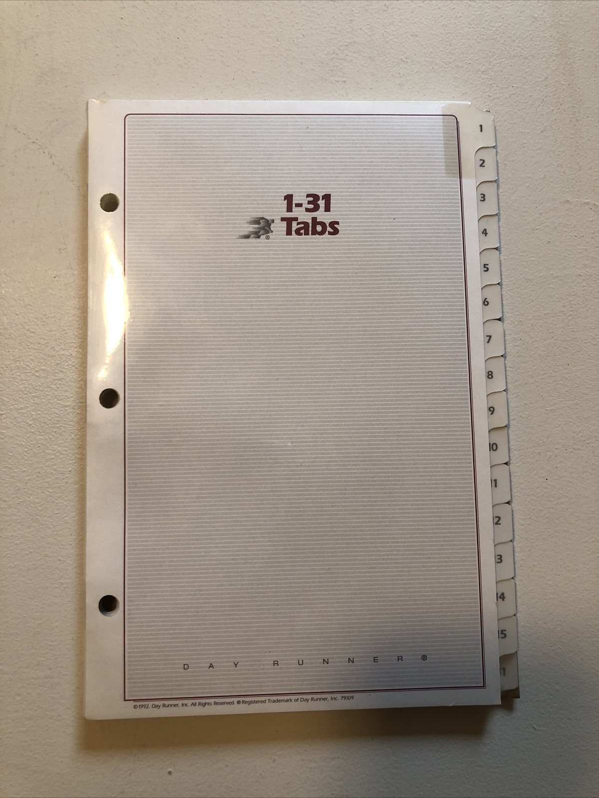 Day Runner 1-31 Tabs, 3 Ring, Size 8 x 6 #021-16 New/Sealed