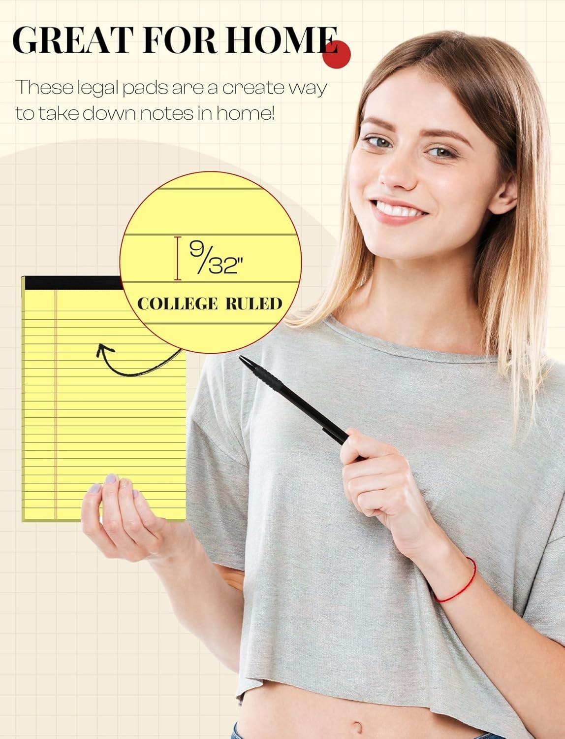 Yellow Note Pads 5×8 Small Legal Pads College Ruled Notepad for Office 6 Pack