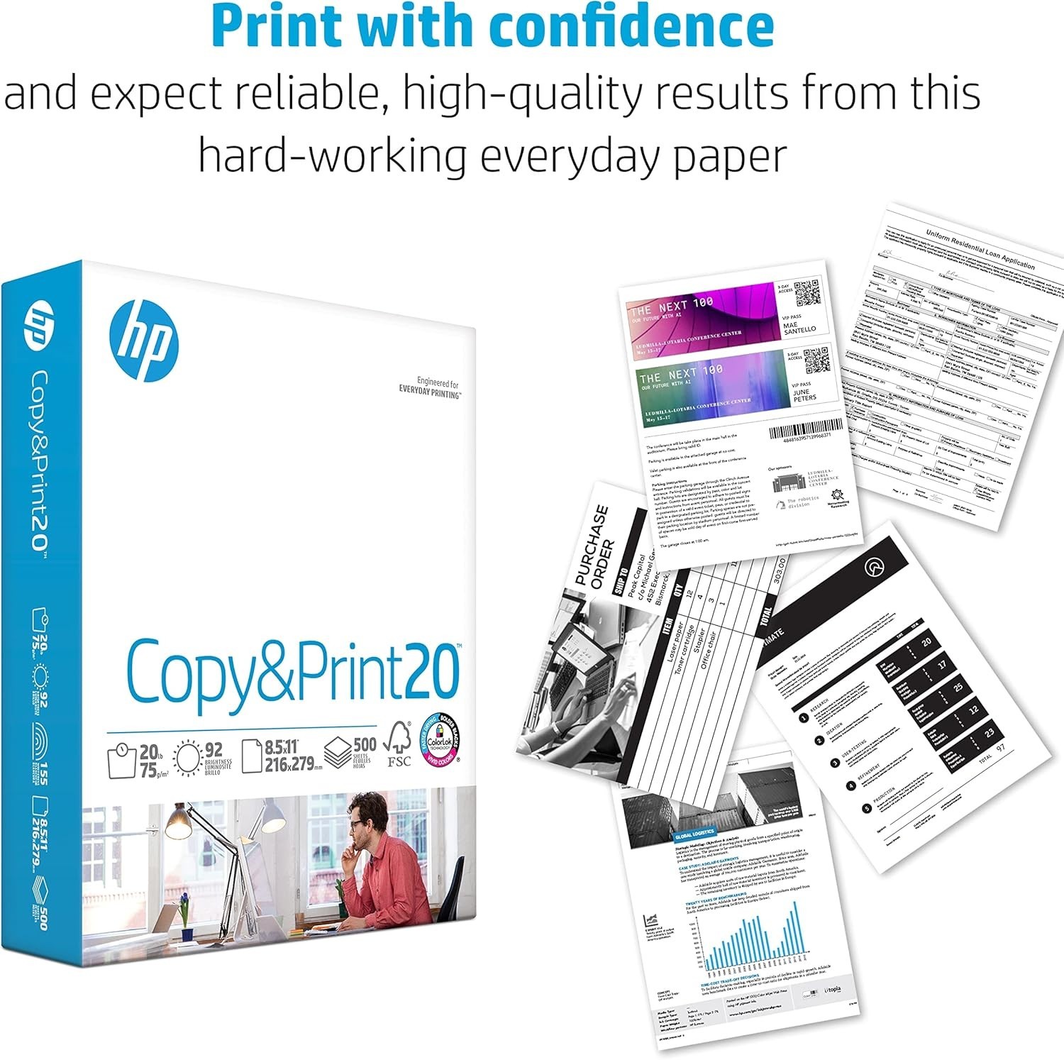 HP Printer Paper | 8.5 x 11 Paper | Copy &Print 20 lb | 1 Ream Case – 500 Sheets