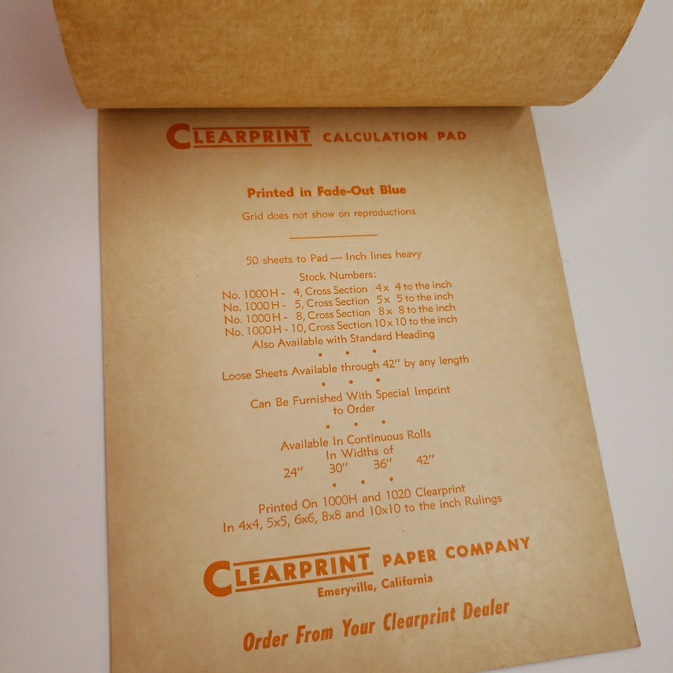 CLEARPRINT Fade Out Calculation Sketch Pad Drafting Grid Paper 70s Retro 8×8 in