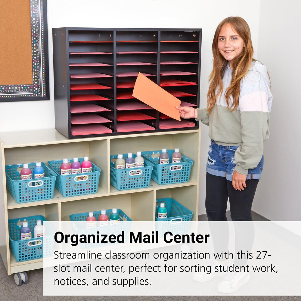 27-Slot Black Literature Organizer for Classroom or Home – Easy Assembly