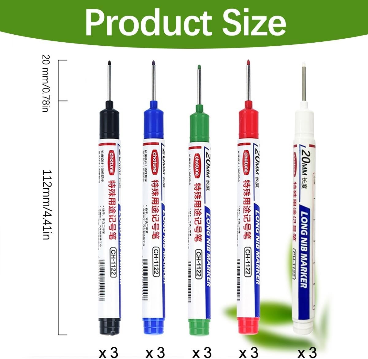 Long Head Deep Hole Marker Pens, 15PCS Long Nib Marker 20mm Quick Dry Waterproof