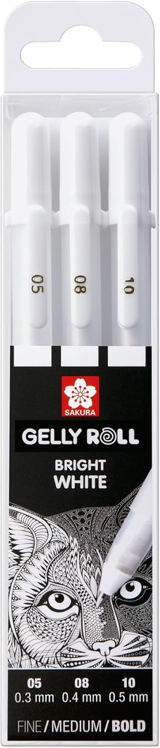 Gelly Roll Basic White Gel Pen Set of 3, Assorted Sizes | Opaque Pens for