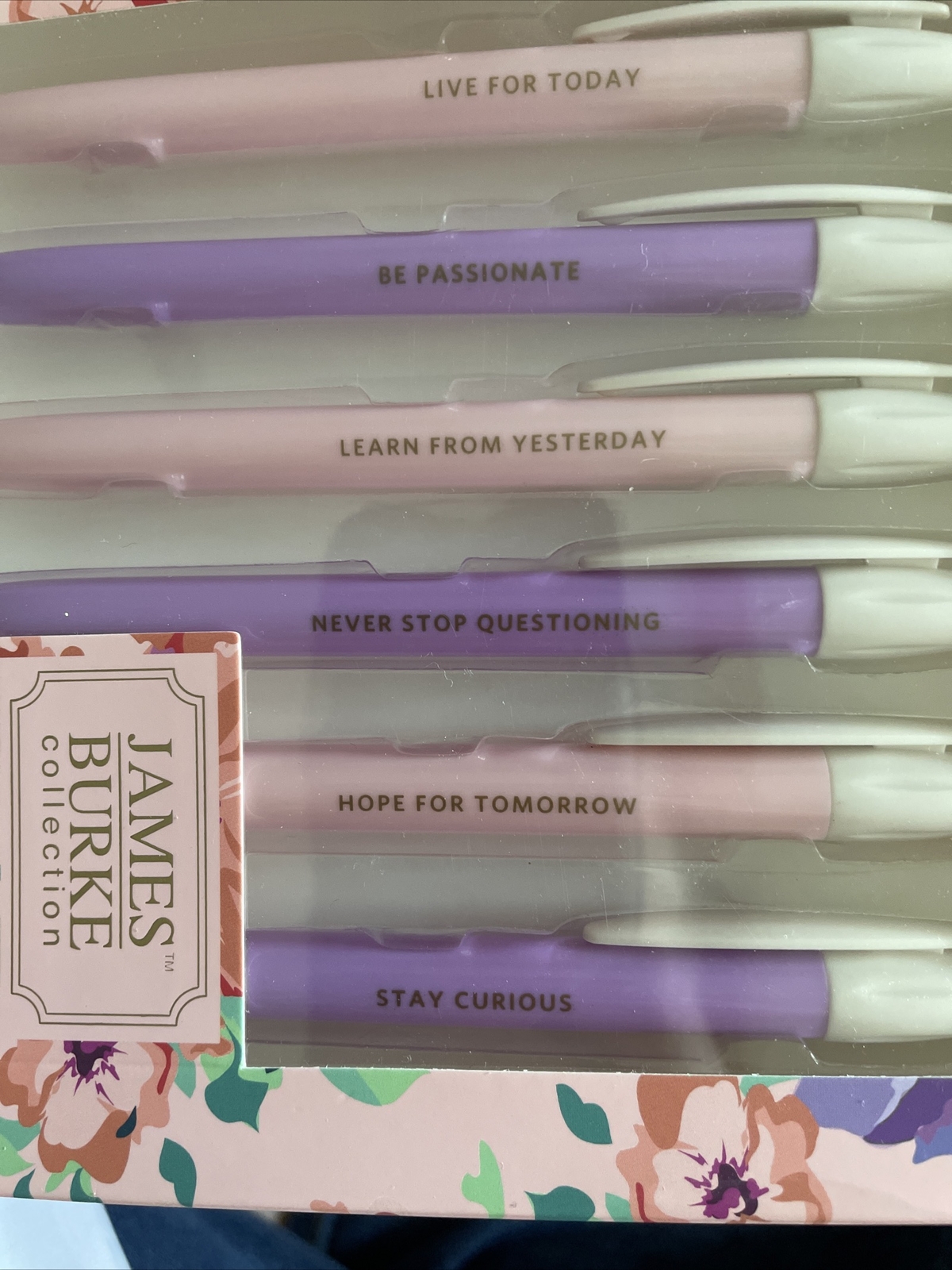 New in Box James Burke Collection 6 piece pen set pink/purple Inspirational