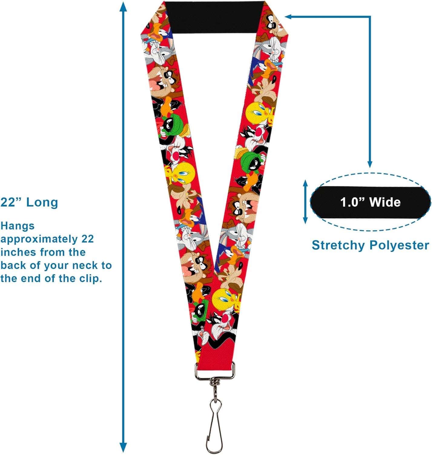 Buckle-Down Looney Tunes Lanyard, Looney Tunes Eight Character Faces Red, Elasti