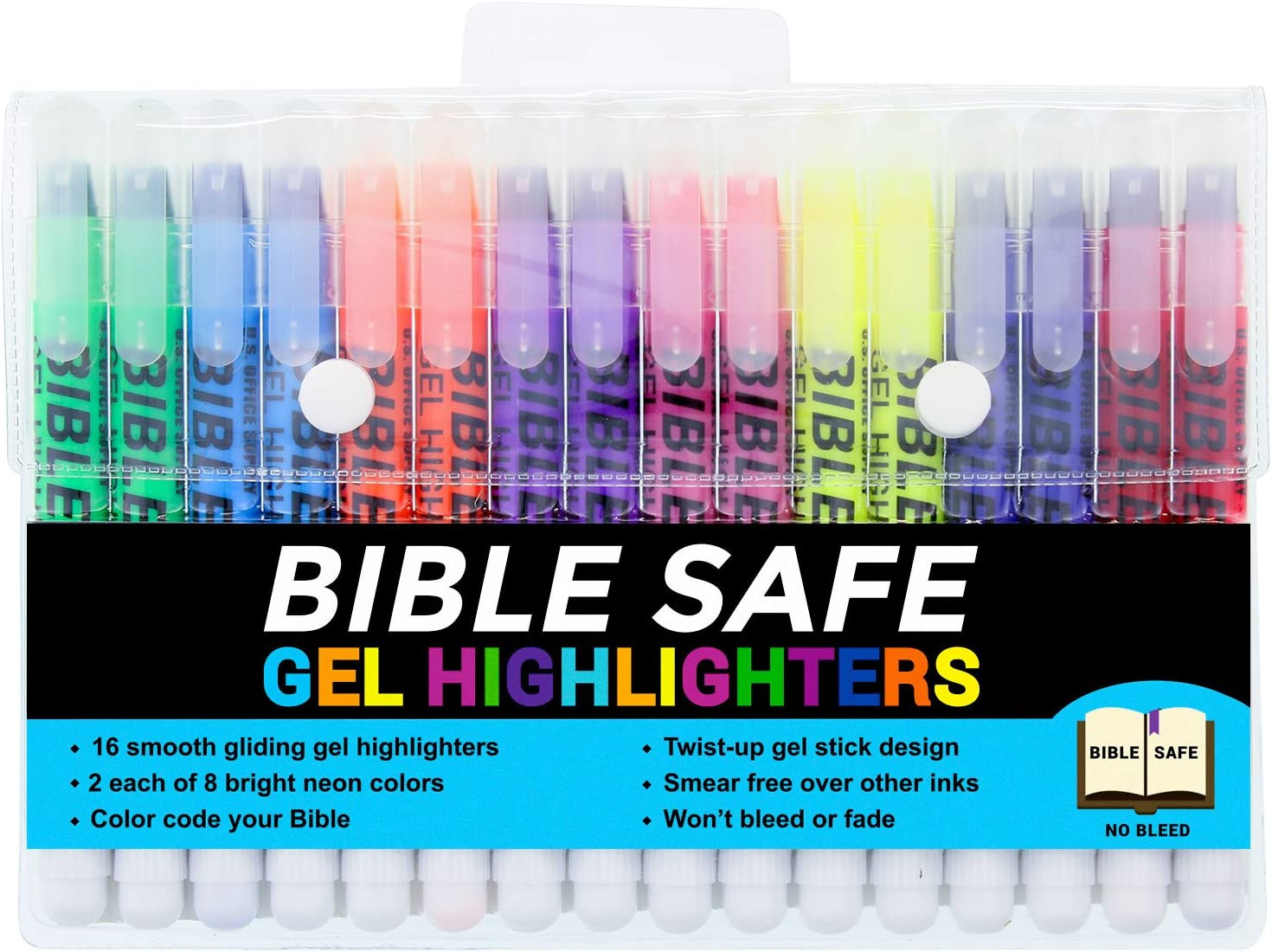 U.S. Office Supply Bible Safe Highlighter Set of 16, 2 Sets of 8 Bright Flourese