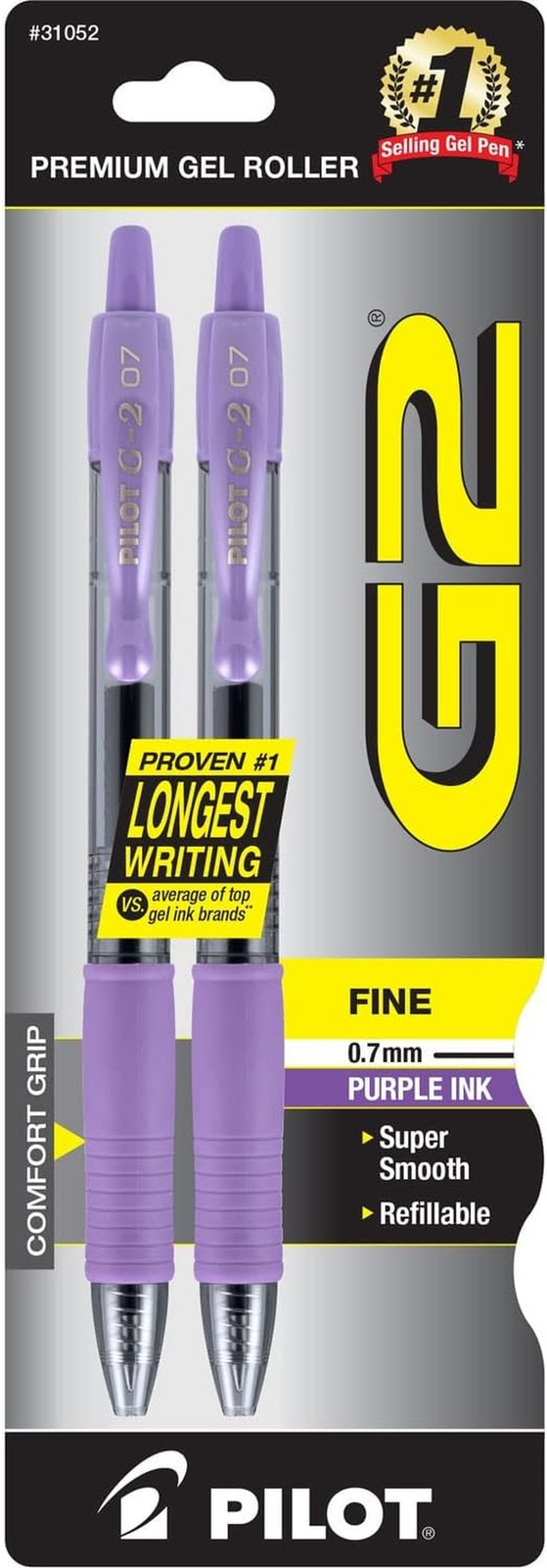 , G2 Premium Gel Roller Pens, Fine Point 0.7 Mm, Purple, Pack of 2