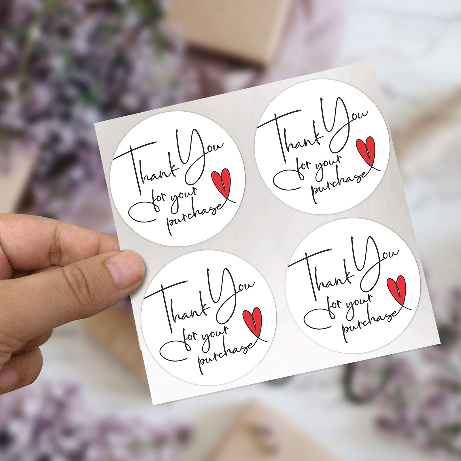 easykart labels 300 Thank You for Your 300 Stickers, White -With Red Heart