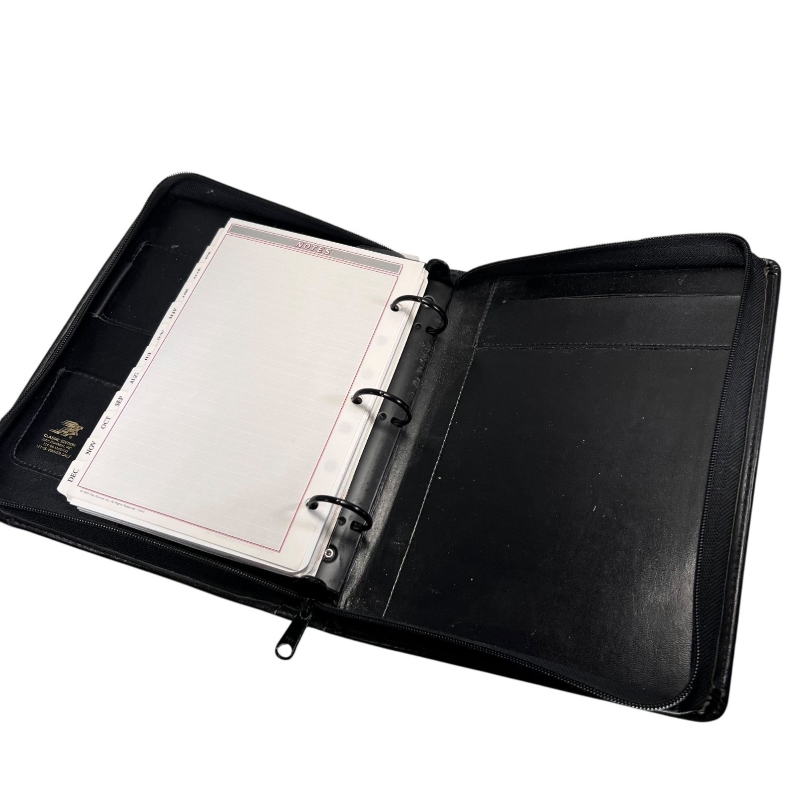 Vtg Day Runner Classic Black Planner Binder Zipper 3 Ring Insert Monthly Tabs
