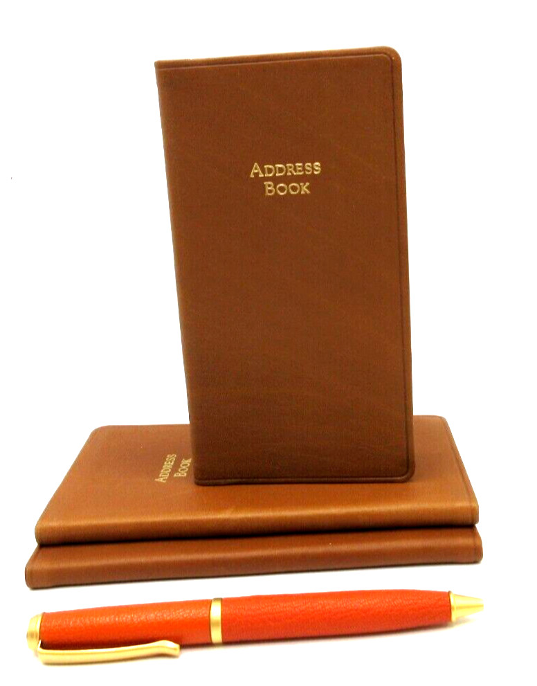 Address Book Personal Pocket Size 3×6″ Soft Leather Cover Graphic Image TAN