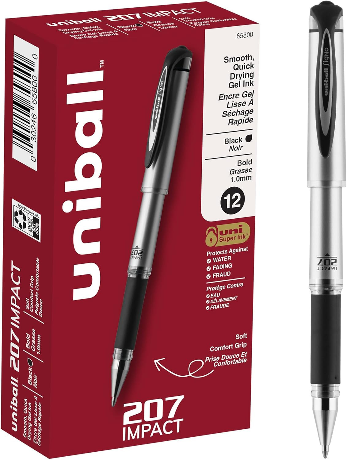 ® 207™ Impact™ Gel Pens, Bold Point, 1.0 Mm, Black; Gray Barrel, Black Ink, Pack
