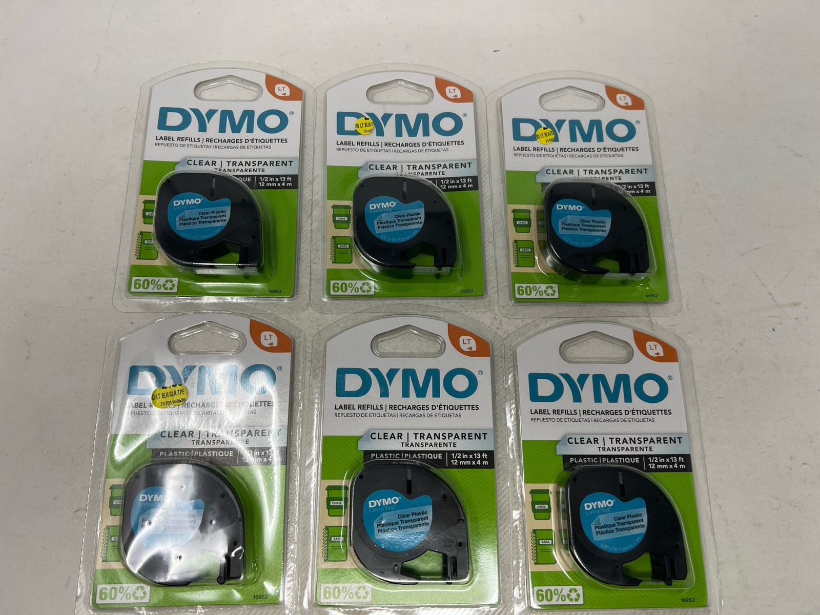 Dymo LetraTag LT Label Refills Clear Plastic Label Tape 1/2″ x 13 ft – LOT OF 6