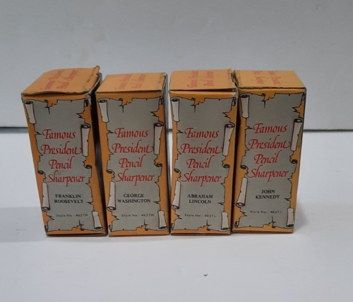 Vtg New Lot of 4 JSNY Presidential Die Cast Pencil Sharpeners Lincoln Washington