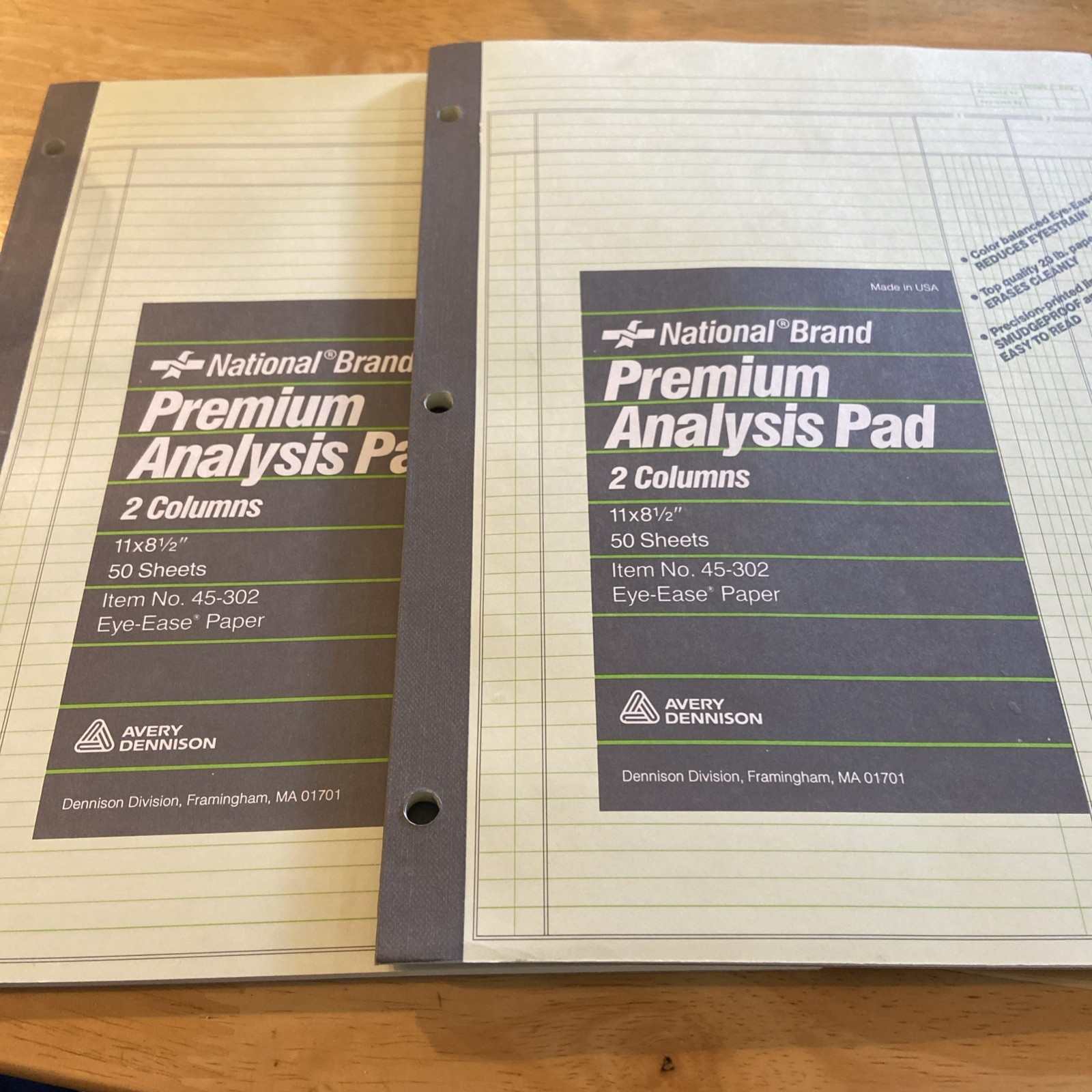 Avery National Brand Premium Analysis Pads 2 Column 11 x 8.5in 45-302 Lot of 2