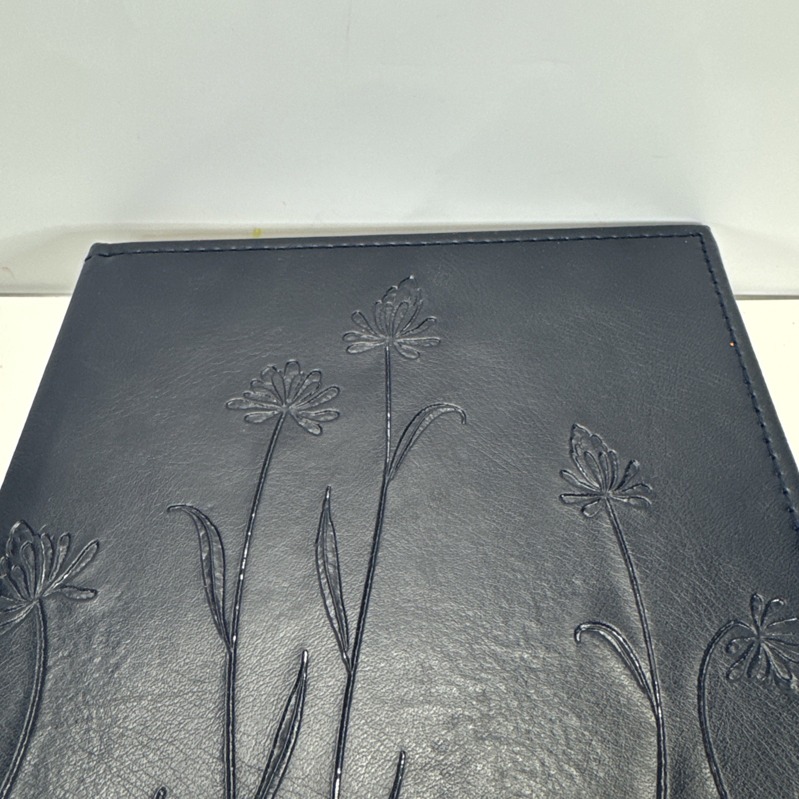 Flower Journal/ Notebook Navy Blue Faux Leather Lined Paper Beautiful Journal