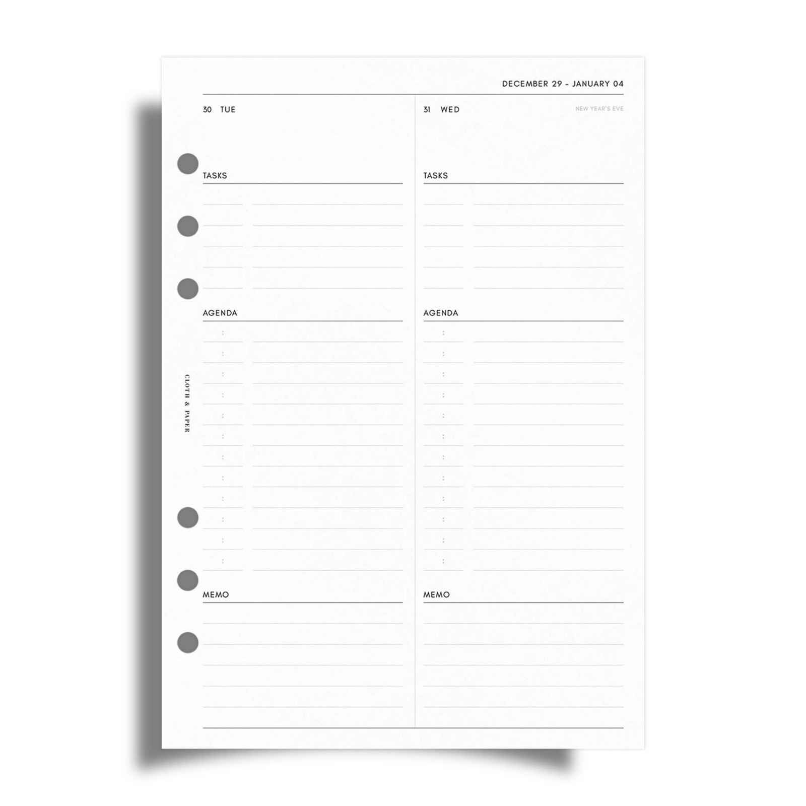 2026 A5 Daily Planner Inserts – 6 Ring Refills, 2 Days/ Page, Minimalist Design