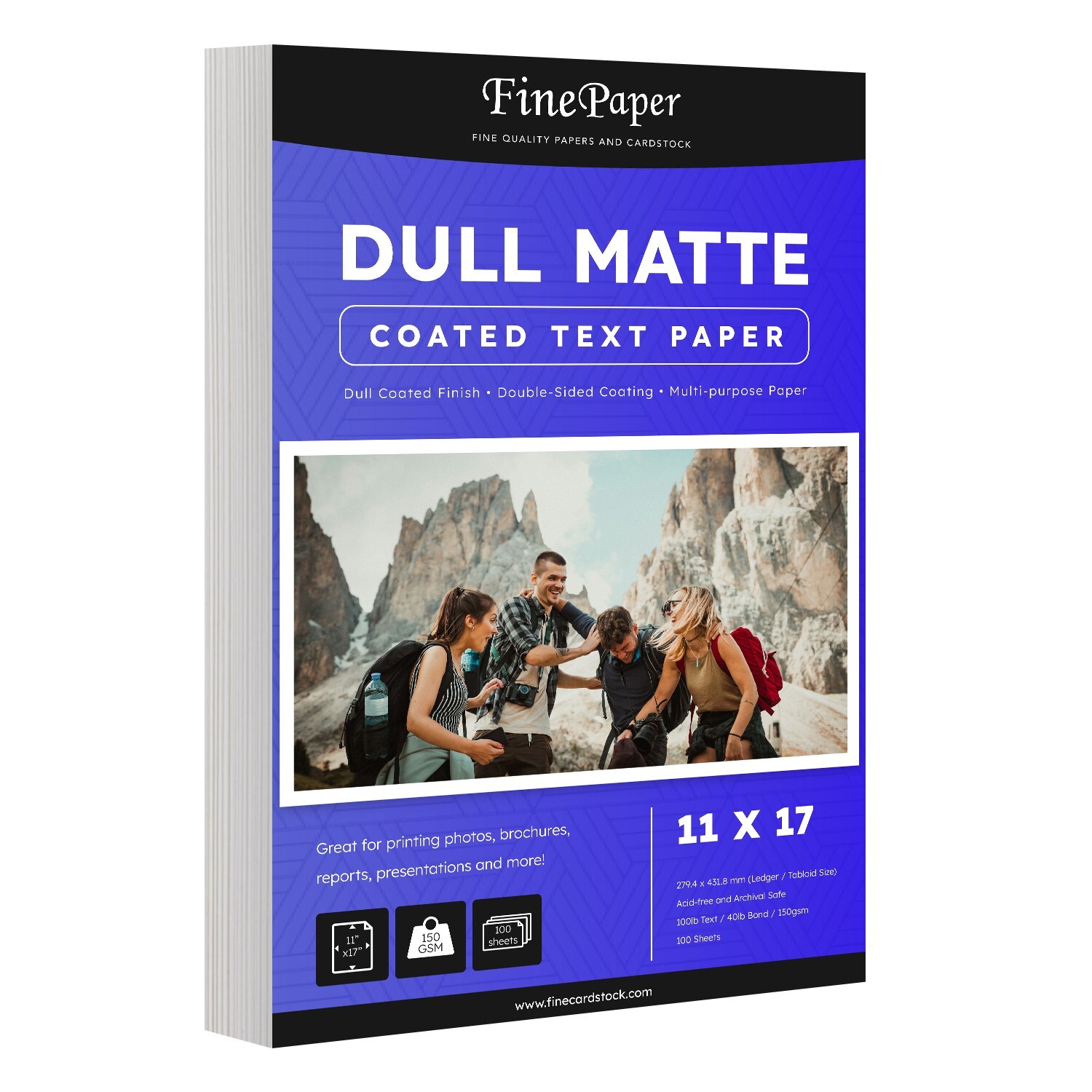 Dull 100lb Text Digital Low Gloss Paper, C2S, 11 x 17, 100 Sheets