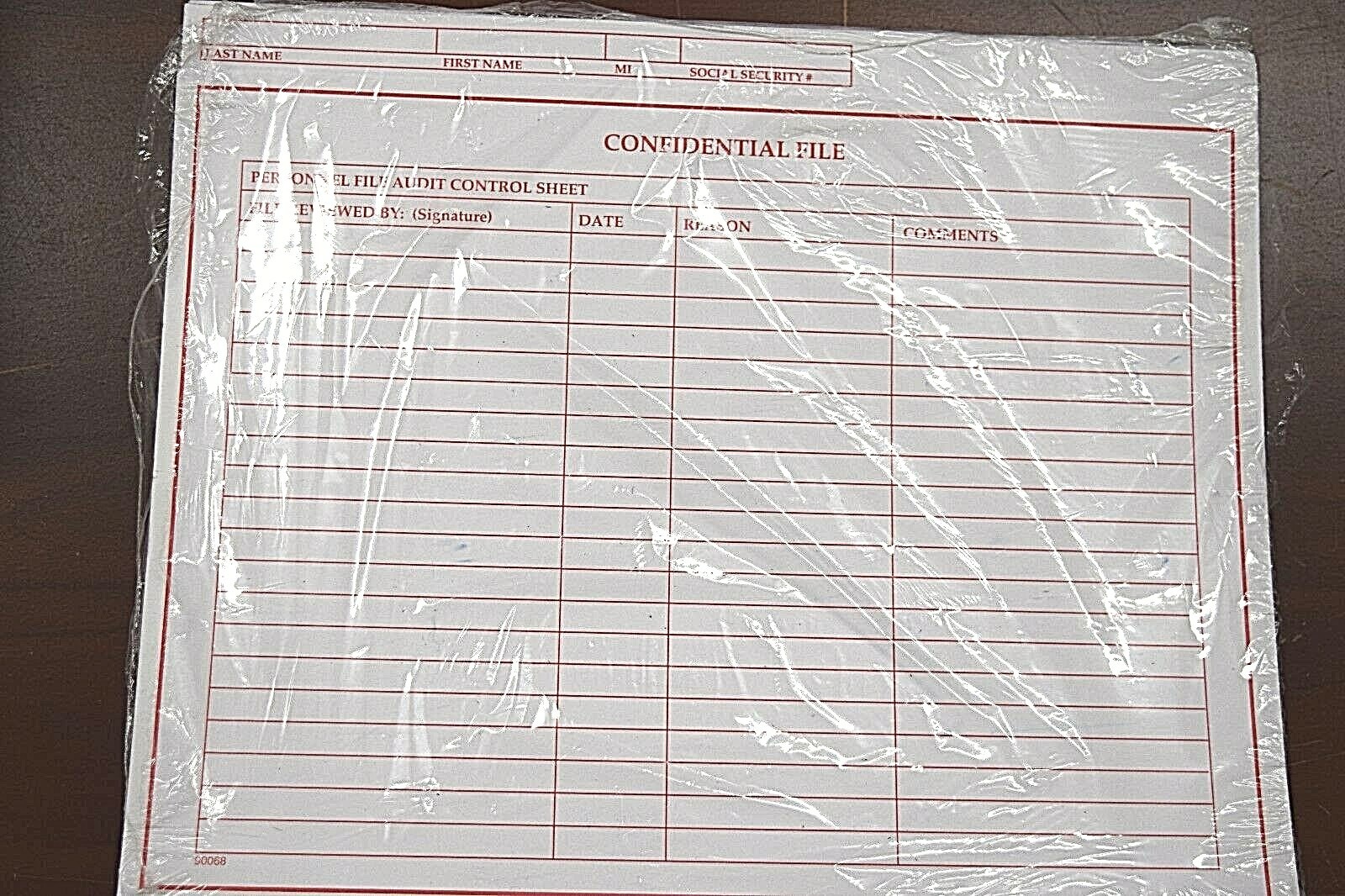 50 pack- Confidential File Personnel File Audit Control Sheet