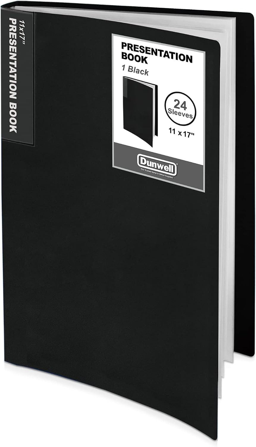 11X17 Portfolio Binder (Black), Presentation Binder with 24 Clear Plastic Sleeve