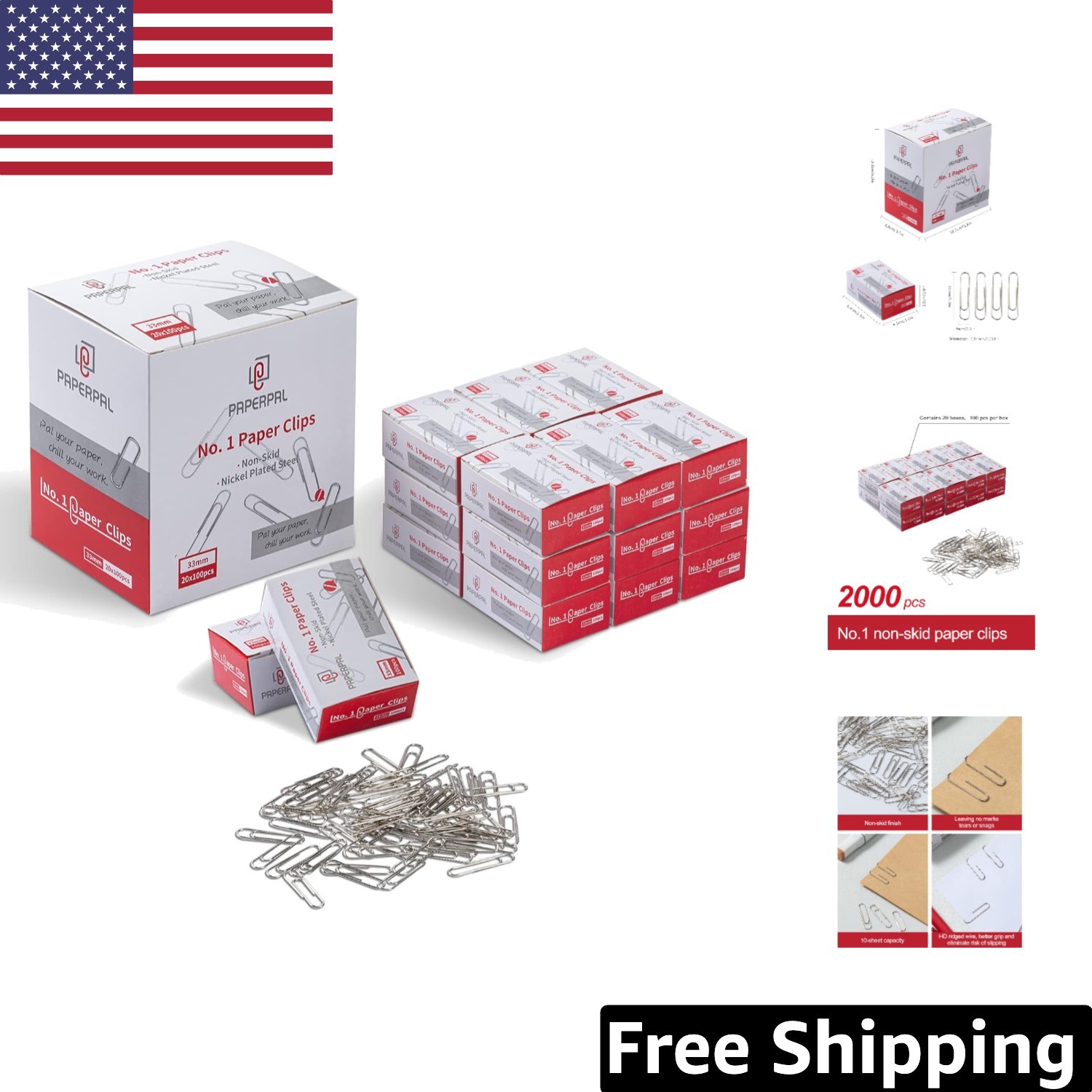 2000 Non-Skid Silver Paper Clips, 1-2/7″ Durable Alloy – Perfect for Office Use