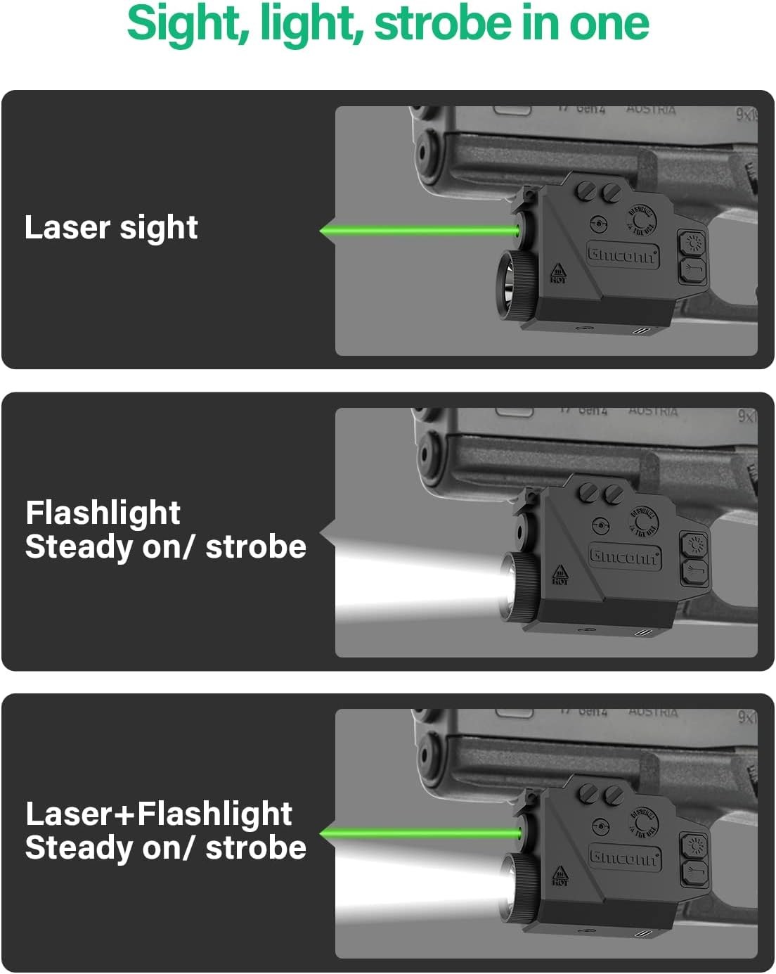 800 Lumens Pistol Light and Green Laser Combo,