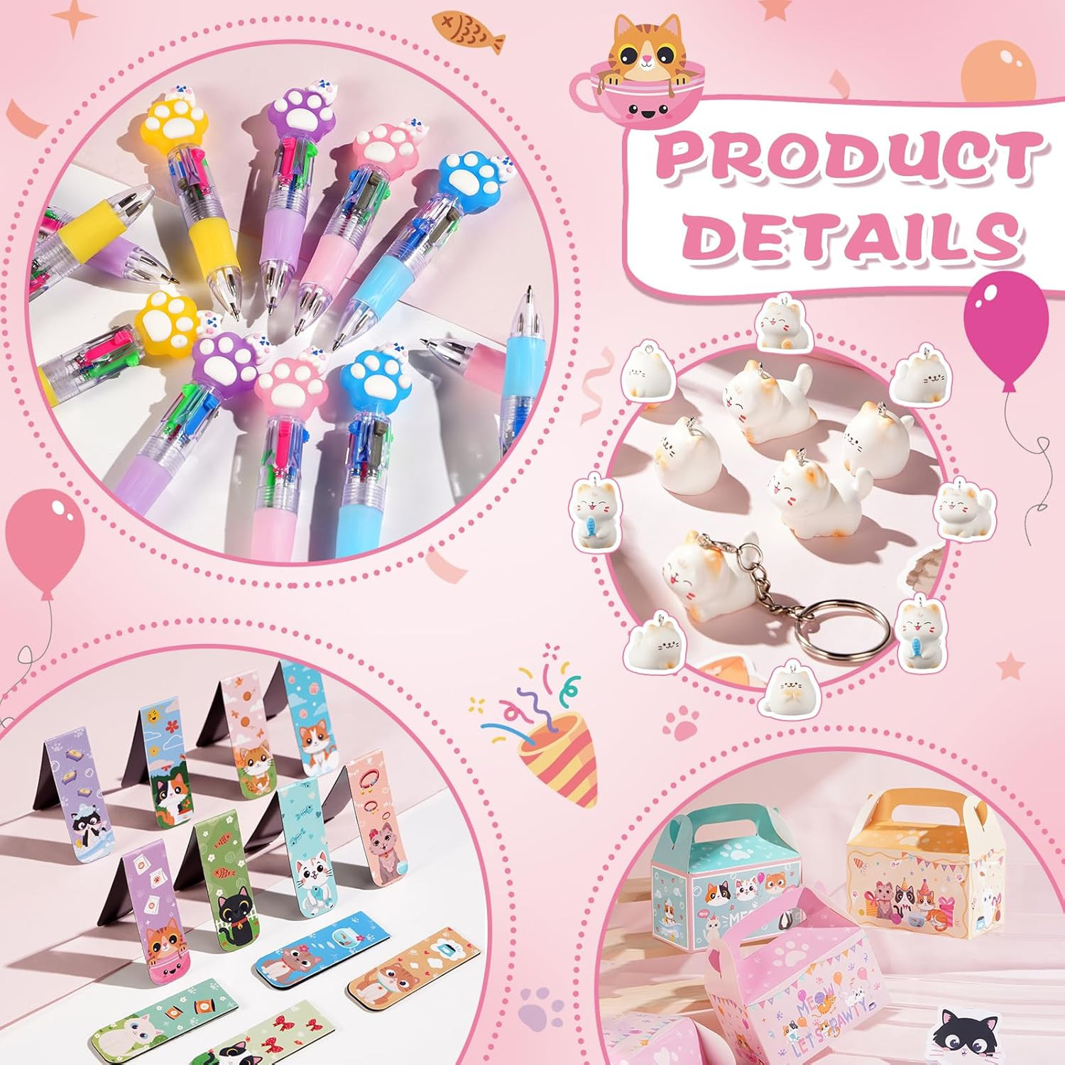 110 Pcs Cat Party Favors Set Return Gifts Bulk Cat Birthday Decorations for Kids