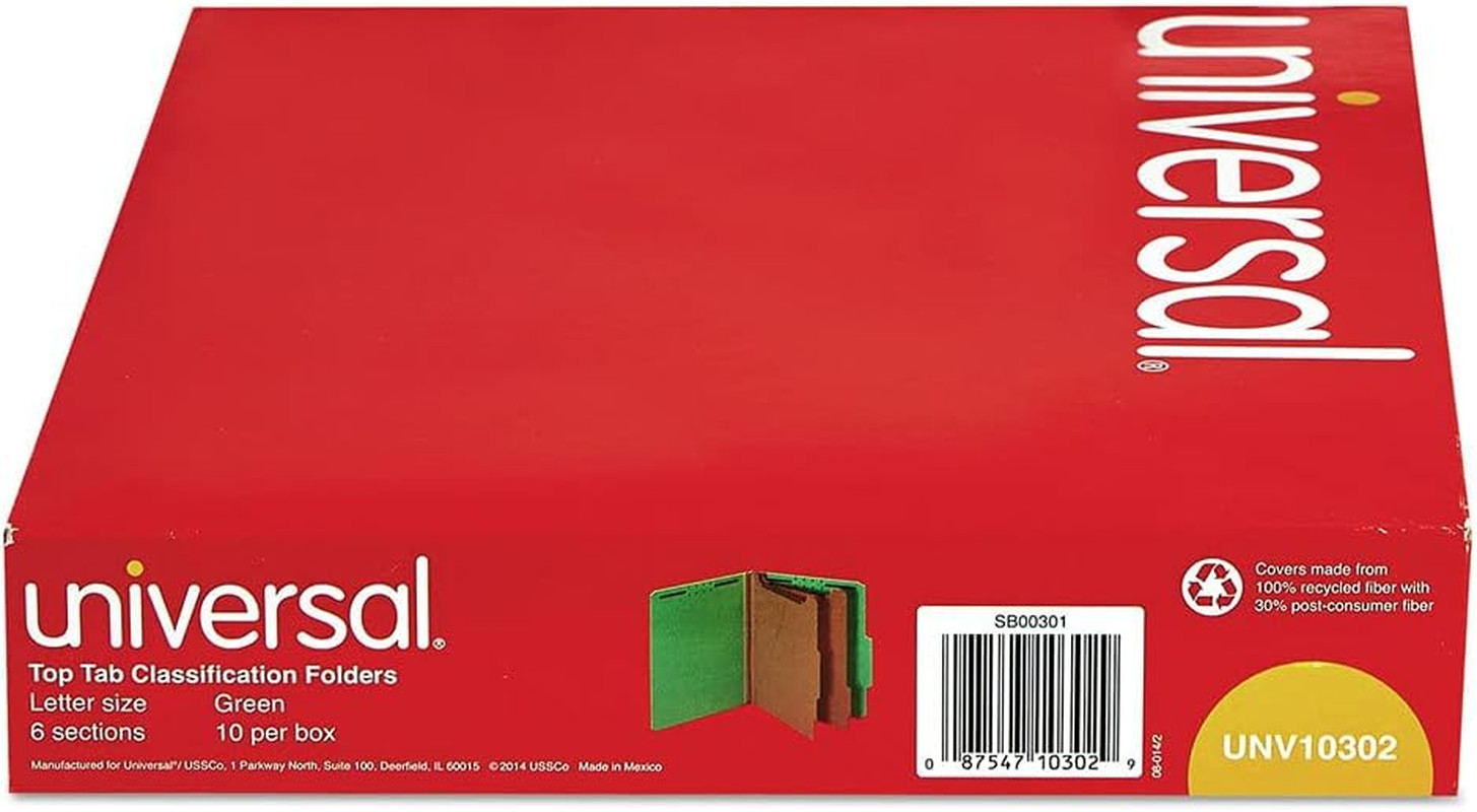 10302 Pressboard Classification Folders, Letter, Six-Section, Emerald