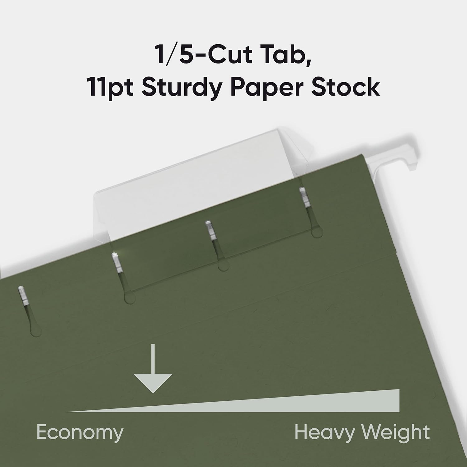 Hanging File Folder, 1/5-Cut Adjustable Tab, Letter Size, Standard Green, Hangin
