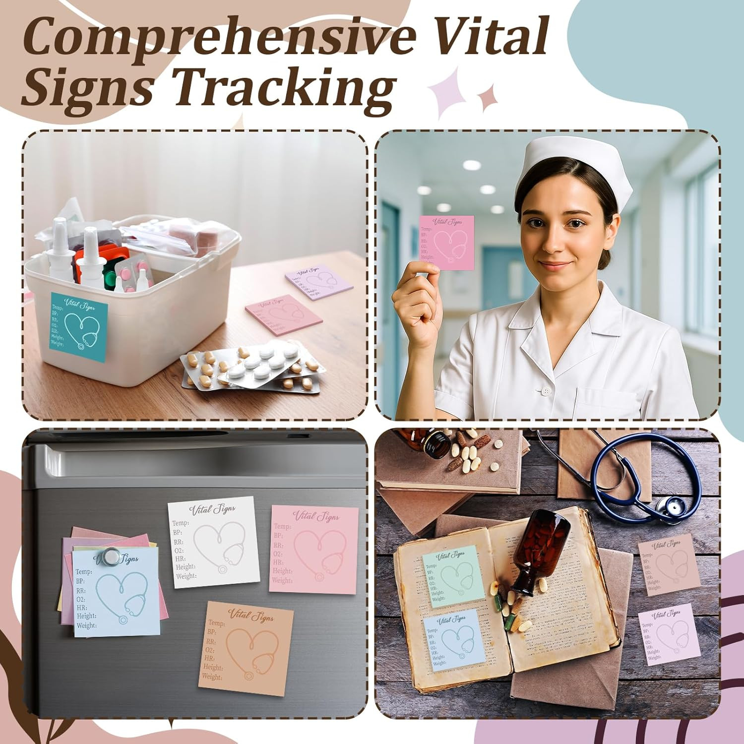 9 Pcs Vital Signs Sticky Notes Cute Self Stick Notepads Easy to Post Desk Sup…